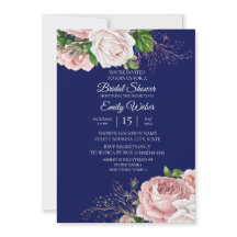 Blush Pink Floral Rozen Navy Blue Vrijgezellenfees