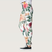 Blush Pink Floral Rozen Waterverf Patroon Leggings (Links)