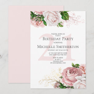 Blush Pink Floral Rozen White 21st Birthday Kaart