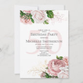 Blush Pink Floral Rozen White 50th Birthday Kaart (Voorkant)