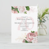 Blush Pink Floral Rozen White 70th Birthday Kaart (Staand voorkant)