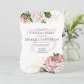 Blush Pink Floral Rozen White 75th Birthday Kaart (Staand voorkant)