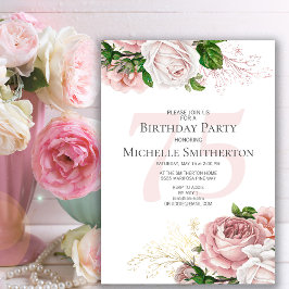 Blush Pink Floral Rozen White 75th Birthday Kaart