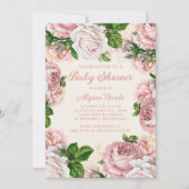 Blush Pink Floral Rozen White Girl Baby shower Kaart (Voorkant)