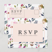 Blush Pink Floral RSVP Briefkaart maaltijdopties (Voorkant / Achterkant)
