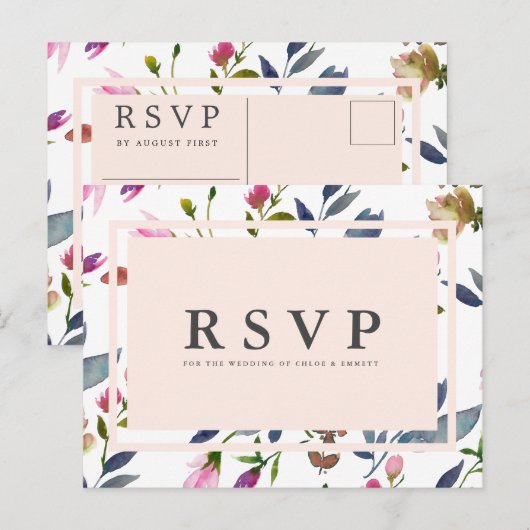 Blush Pink Floral RSVP Briefkaart maaltijdopties (Voorkant / Achterkant)