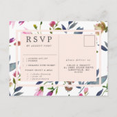 Blush Pink Floral RSVP Briefkaart maaltijdopties (Achterkant)