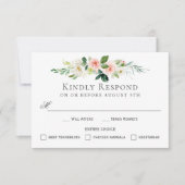 Blush Pink Floral RSVP-kaart met Entree-keuzes Kaart (Voorkant)