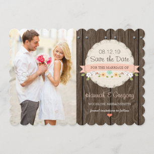 BLUSH PINK Floral Rustic Boho Save the Date Card