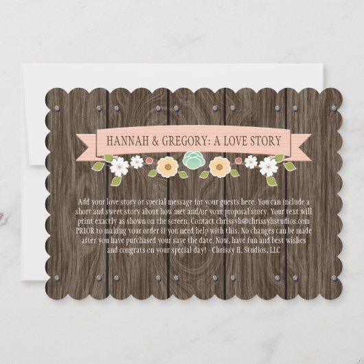BLUSH PINK Floral Rustic Boho Save the Date Card (Achterkant)