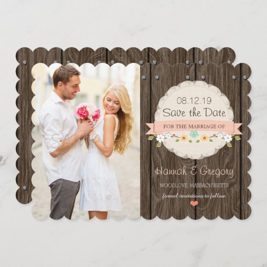 BLUSH PINK Floral Rustic Boho Save the Date Card (Voorkant / Achterkant)