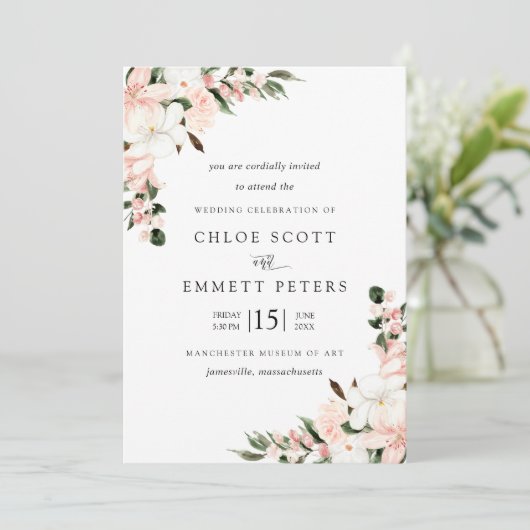 Blush Pink Floral Rustic Floral Wedding Kaart (Staand voorkant)