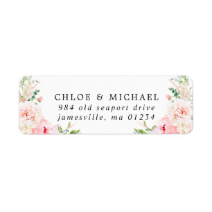 Blush Pink Floral Rustic Wedding Return Address Etiket
