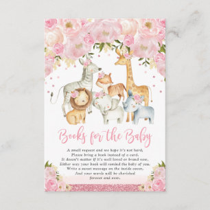 Blush Pink Floral Safari Animals Books for Baby Informatiekaartje