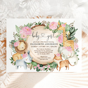 Blush Pink Floral Safari Oerwoud Wilde Baby shower Kaart