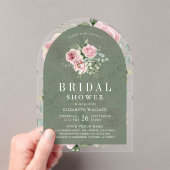 Blush Pink Floral Sage Green Bridal Shower Acryl Uitnodigingen (Insitu (Draagbaar))