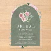 Blush Pink Floral Sage Green Bridal Shower Acryl Uitnodigingen (Voorkant)