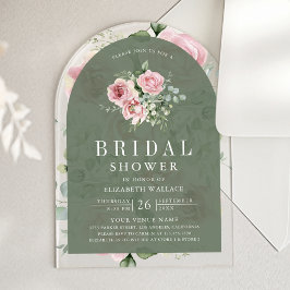 Blush Pink Floral Sage Green Bridal Shower Acryl Uitnodigingen