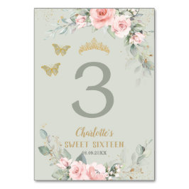 Blush Pink Floral Sage Green Butterflies Sweet 16 Kaart
