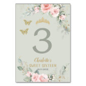 Blush Pink Floral Sage Green Butterflies Sweet 16 Kaart (Achterkant)
