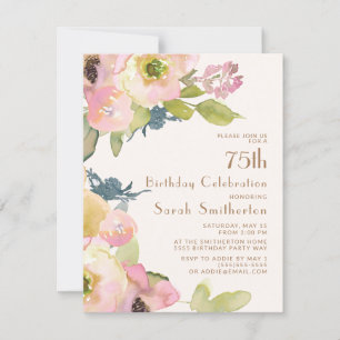 Blush Pink Floral Sage Green Leaves 75th Birthday Kaart