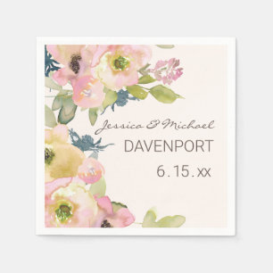 Blush Pink Floral Sage Green Wedding Servet