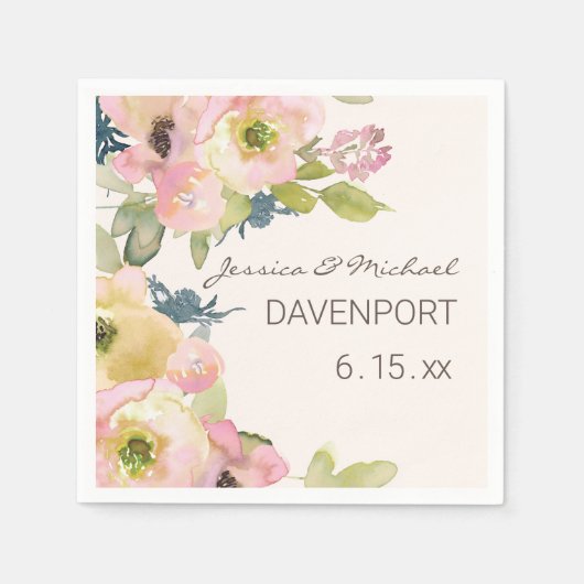 Blush Pink Floral Sage Green Wedding Servet (Voorkant)