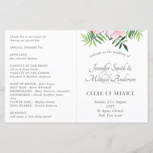 Blush Pink Floral Sage Leaves Budget Weddenschap (Voorkant)