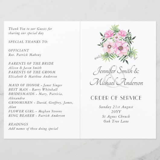 Blush Pink Floral Sage Leaves Budget Weddenschap (Voorkant)