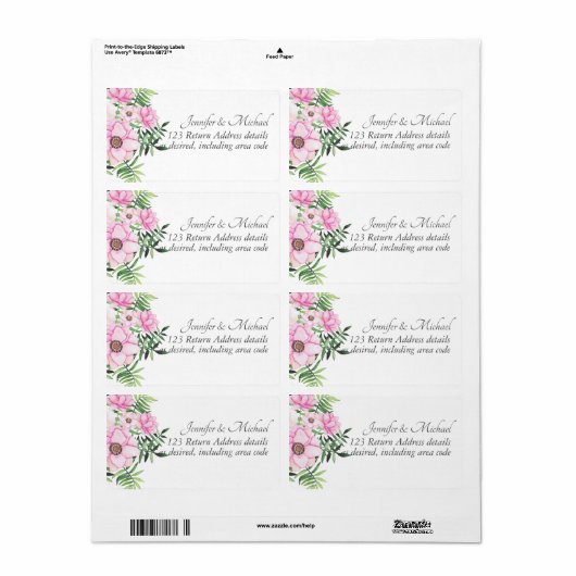 Blush Pink Floral Sage Leaves Budget Weddenschap Etiket (Full Sheet)