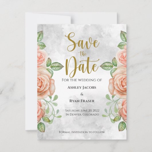 Blush Pink Floral Save the Date (Voorkant)