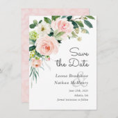 Blush Pink Floral Save the Date (Voorkant / Achterkant)