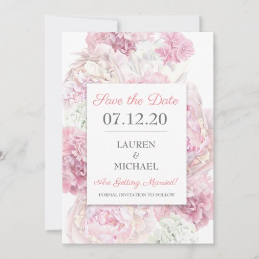 Blush Pink Floral Save the Date Kaart (Voorkant)