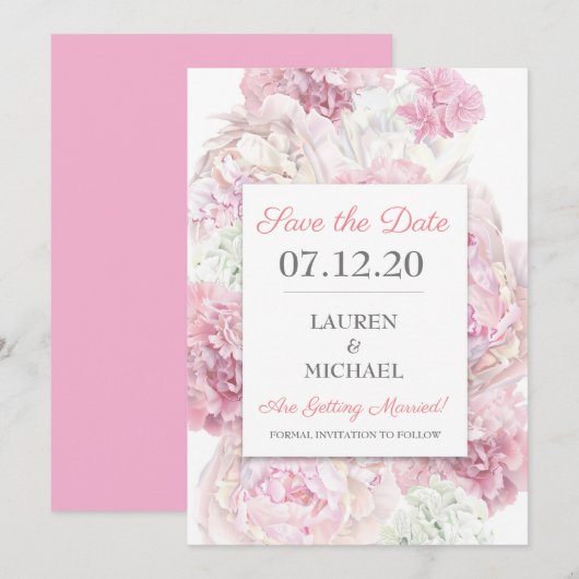 Blush Pink Floral Save the Date Kaart (Voorkant / Achterkant)