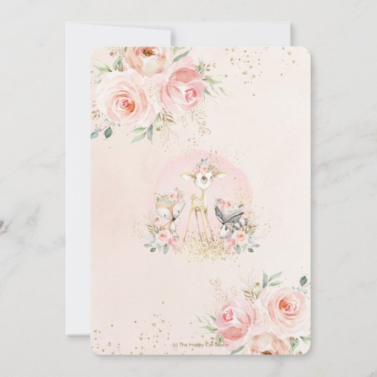 Blush Pink Floral Schattige Woodland Girly Baby sh Kaart (Achterkant)