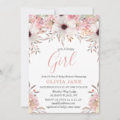 Blush Pink Floral Shimmer Baby shower Invitation Kaart (Voorkant)