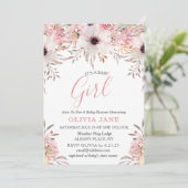 Blush Pink Floral Shimmer Baby shower Invitation Kaart (Staand voorkant)