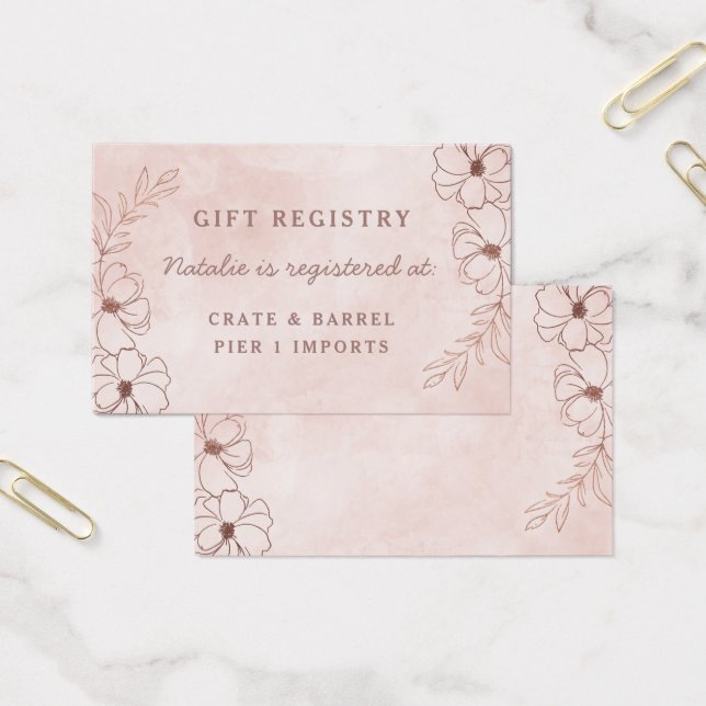 Blush Pink Floral Shower Gift Registry Insert Kaar Visitekaartje (Kantoor)