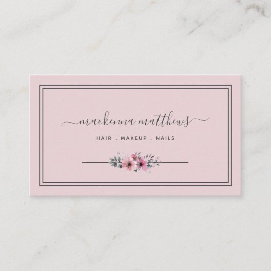 Blush Pink Floral Signature Script Hair Stylist Visitekaartje (Voorkant)