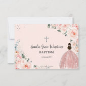 Blush Pink Floral Silver Baptism Christening Girl RSVP Kaartje (Achterkant)