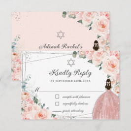 Blush Pink Floral Silver Bat Mitzvah Girl Dress RSVP Kaartje
