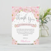 Blush Pink Floral Silver Birthday Baby shower Bedankkaart (Staand voorkant)