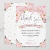 Blush Pink Floral Silver Birthday Baby shower Bedankkaart (Voorkant / Achterkant)