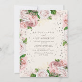 Blush Pink  Floral Silver Glitter Wedding Kaart (Voorkant)