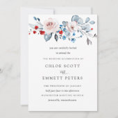 Blush Pink Floral Soft Blue a Dash of Red Wedding Kaart (Voorkant)