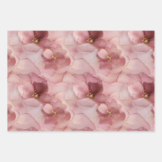 Blush Pink Floral Sparkle Butterfly Verjaardag Inpakpapier Vel (Voorkant 3)