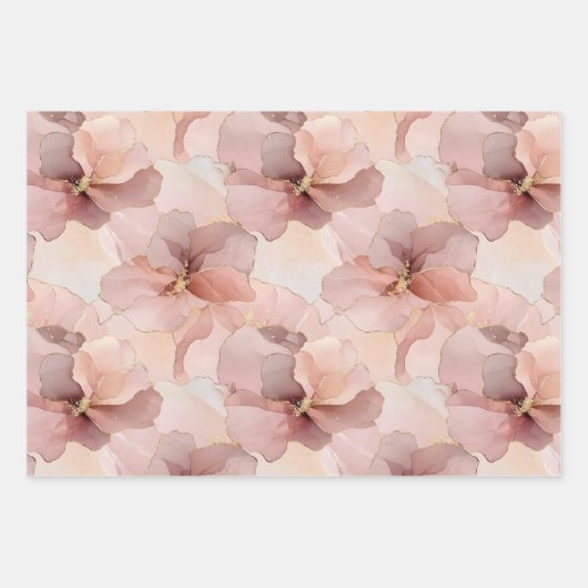 Blush Pink Floral Sparkle Butterfly Verjaardag Inpakpapier Vel (Voorkant)