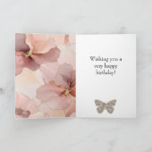 Blush Pink Floral Sparkle Butterfly Verjaardag Kaart (Binnen)