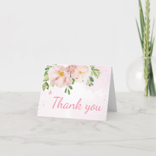 Blush Pink Floral Spring Baby shower Bedankkaart