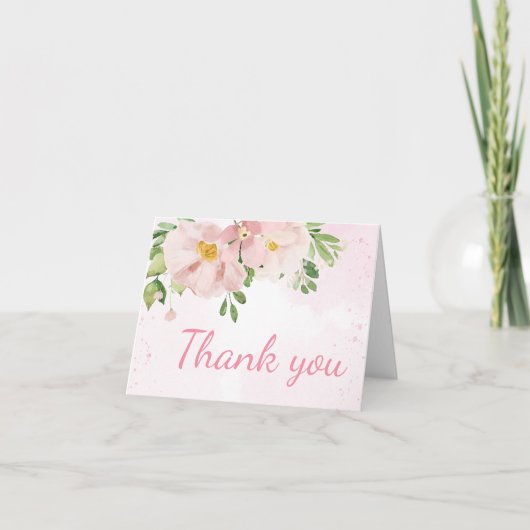 Blush Pink Floral Spring Baby shower Bedankkaart (Voorkant)